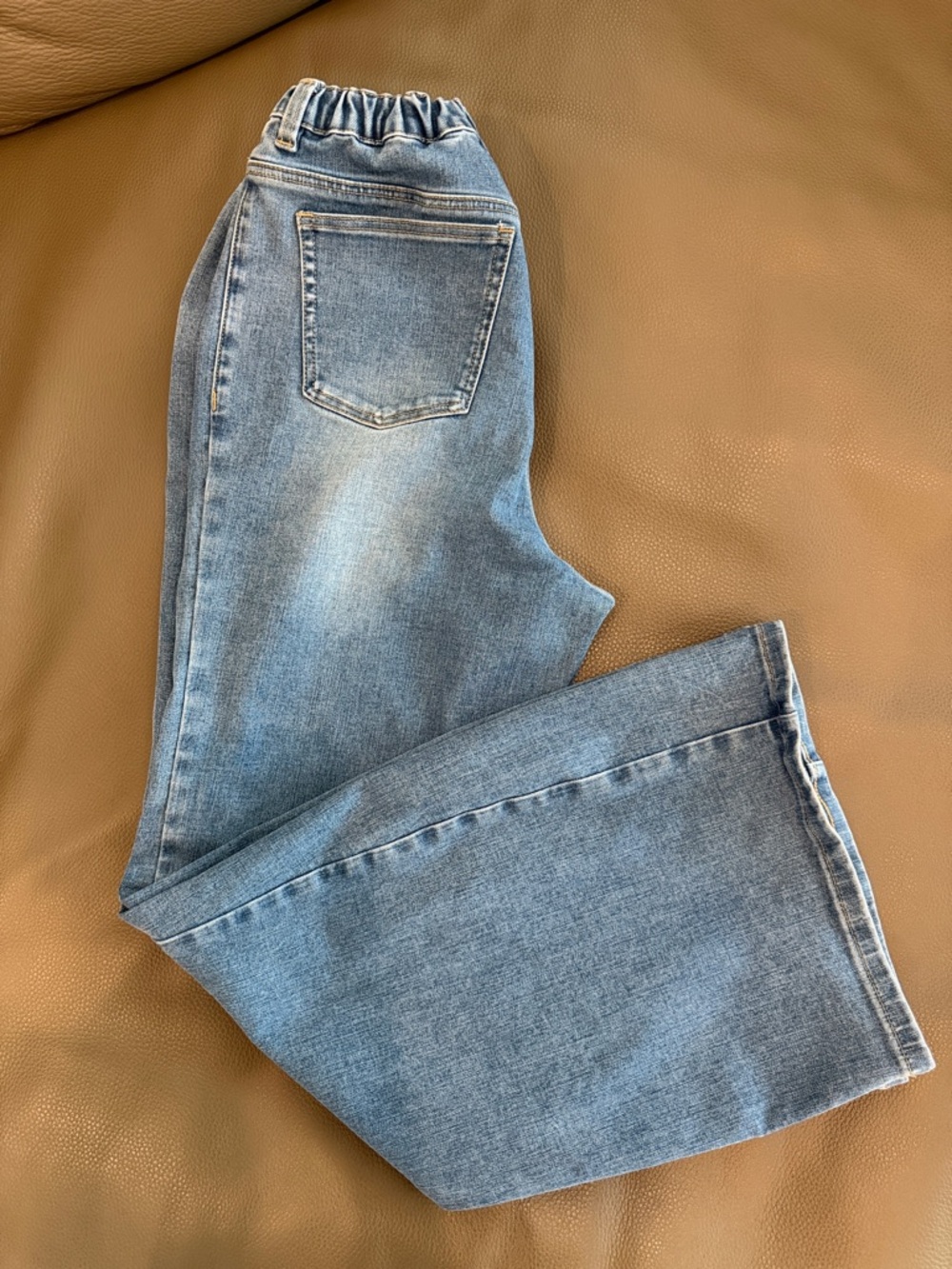 Girls Light Wash Elastic Waist Jeans - Classic Blue